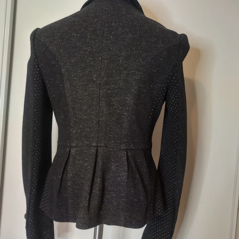 DIANE VON FURSTENBERG Black and Grey Textured Wool Blend Blazer size 4 - Picture 3 of 10